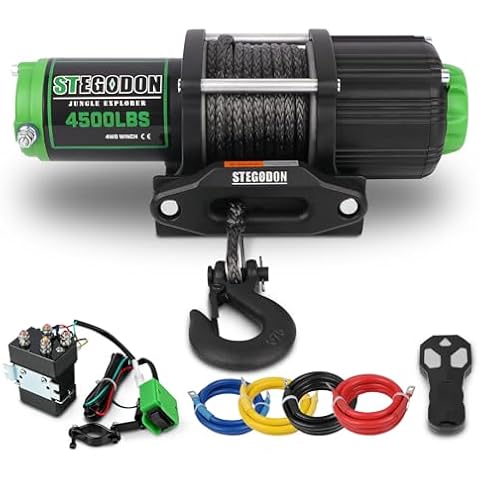 STEGODON 4500 lb Winch 12V Waterproof Electric Winch,ATV/UTV Winch with Synthetic Rope Winch with Wireless Remote and Mounting Bracket Cover