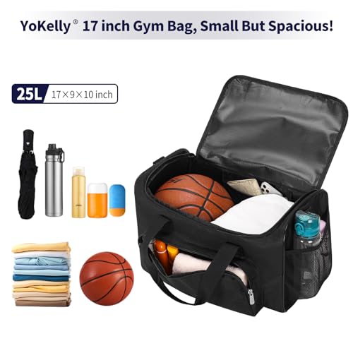 Image of 25L Small Gym Sport Duffle Bag - 17 Inch Weekender Overnight Bag for Travel, Workout, Fitness - Black