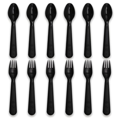 Muulaii 12 Pcs Kids Spoons and Forks Toddler Utensils Plastics Reusable Silverware Baby Cutlery Set Feeding Dinnerware Utensils BPA Free Microwave...