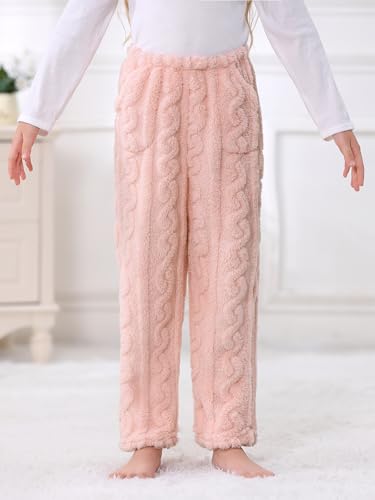 Umeyda Girl's Women's Fuzzy Pajama Pants Elastic Waist Fleece Plush Loungewear Pj Pants with Pockets, 6Years-XL4