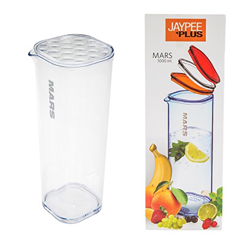Image of Jaypee Plus Mars Unbreakable Water Jug 1 Litre Easy Pour Spout with lid Wide Mouth BPA Free Food Grade Transparent Multipurpose Jug for Juice, Beverage, Lassi, Cocktail, Clear