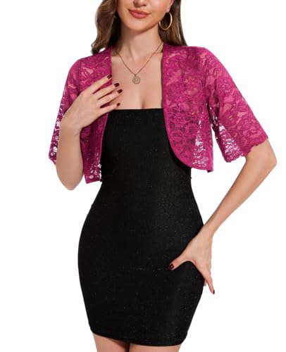Image of MINTLIMIT Womens Floral Lace Bolero Half Sleeve Shrug Open Front Elegant Cropped Cardigan Shrugs for Evening Party Dresses