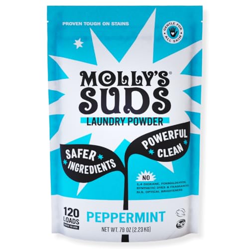 Molly’s Suds Original Laundry Detergent Powder | Clean Laundry Detergent Powder for Sensitive Skin | Simple, Effective Ingredients, Stain Fighting | 120 Load (Peppermint)