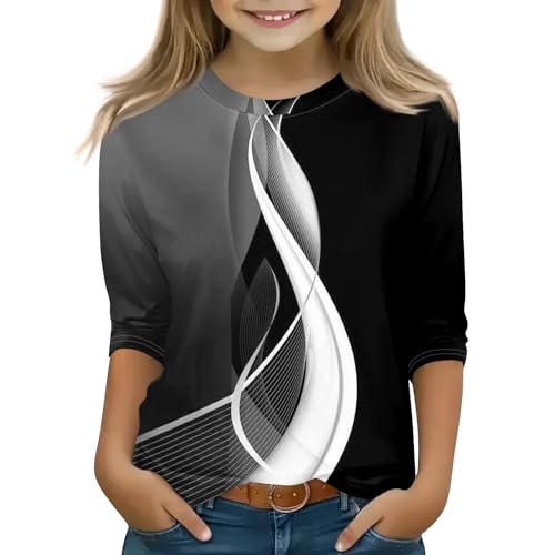 Girls Shirts 3/4 Sleeve Casual Clothes 8-9 Fall Round Neck Tops Comfy Elbow Sleeve Teen Shirts Color Block 3-14 Years