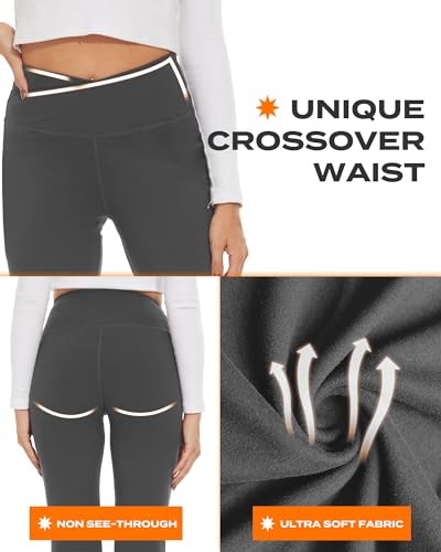 TNNZEET Black Flare Leggings for Women, Crossover Yoga Pants with Pockets Bootcut Flared Leggings