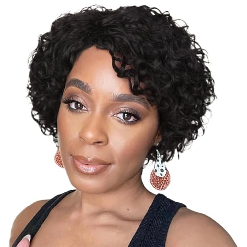 Peluca natural pixie bob de 6 pulgadas para un look rizado diario