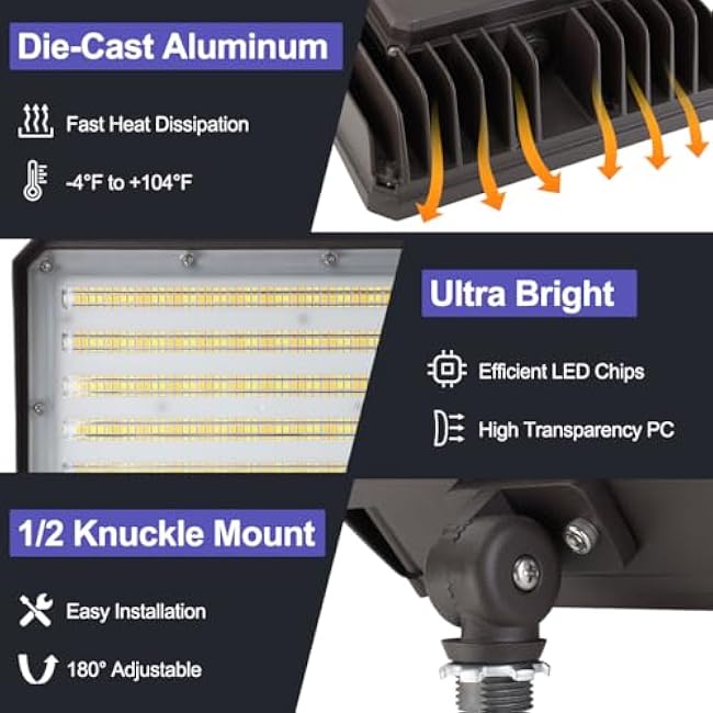LED Flood Lights Outdoor with Dusk to Dawn Photocell, Security Lighting 100W 80W 60W Tunable, 3/4/5000K Adjustable Knuckle Mount Exterior Floodlights for Garage, Stadium, IP65 Waterproof 2 Pack