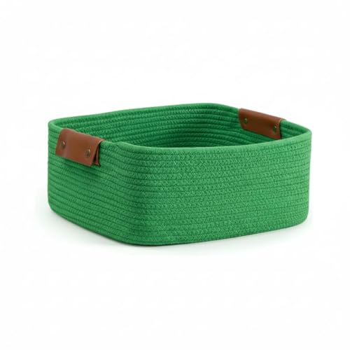 Image of GUDDE Cotton Rope Woven Storage Basket for Toys, Laundry & Blankets | Nursery Organizer Bin | Dog Toy Basket | Decorative Gift Hamper | Jute Style Home Storage (Green)