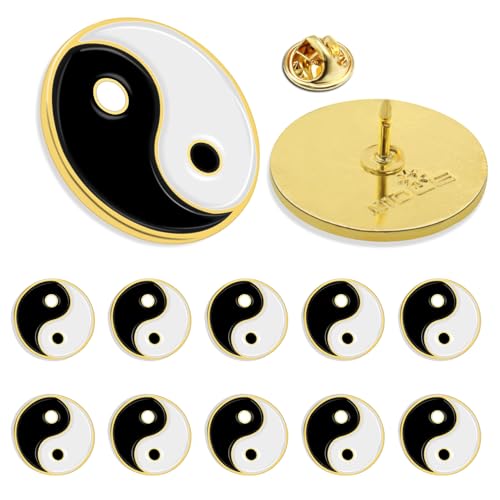 Image of 10 /20 /50 /100Pcs Round Yin Yang Black and White YinYang Symbol Enamel Lapel Pin Bulk