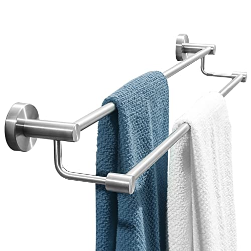 Barre porte-serviettes double inox brossé support mural rangement bain - 2