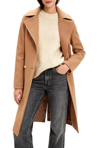 OTU Vibe Womens Long Notch Lapel Coat Double-Breasted Peacoat Casual Classic Fall Winter Overcoat