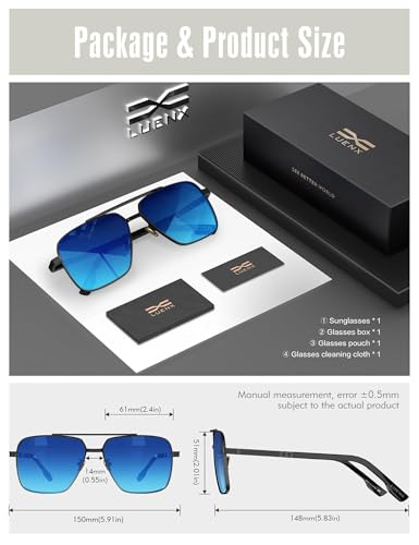 Image of LUENX Polarized Square Aviator Sunglasses for Men,Trendy Retro Oversized Rectangular Frame UV400 Protection