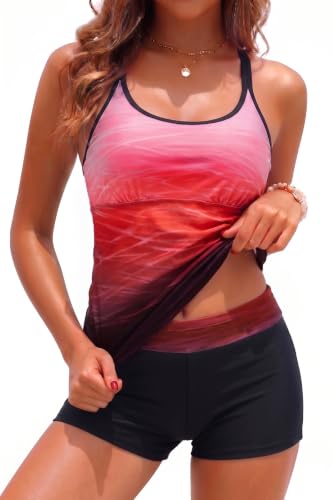 Image of Womens Tankini Swimsuits Two Piece Strappy Back Swimsuits Boy Shorts