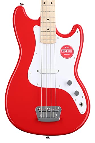 Best Aesthetics: Squier by Fender Bronco Bass, Torino Red with Maple Fingerboard