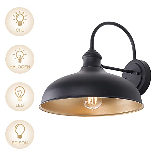 Goalplus 12" Outdoor Gooseneck Barn Light, Waterproof Farmhouse Wall Mount Light, Matte Black Finish Wall Porch Light With Brass Interior For Exterior, Patio, Garden, 1 Pack, Lm2209 #TOP5