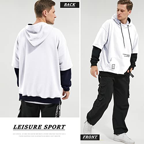 Hoodie Mens Hooded Sweatshirt Patchwork Casual Pullover Crew Neck Contrast Color with Pocket4
