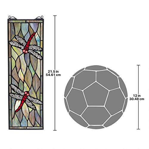 Design Toscano Tf53502 Tiffany Style Dragonfly Stained Glass Window Hanging Panel, 21 Inch, Smokey Blue #TOP6