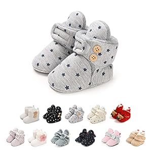Cozy Fleece Baby Booties with Cotton Lined, Anti-Slip & Soft Sole Newborn Baby Booties 0-18Months Sock Shoes Unisex Baby…