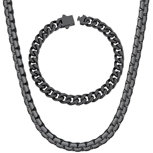 ChainsHouse Stainless Steel 7MM 7.5" Cuban Link Bracelet+6MM 22" Flat Box Chain Necklace for Women Men