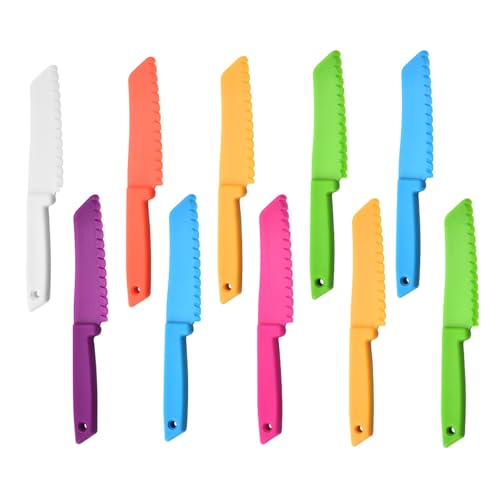 YouthLoxus 10 Pieces Plastic Kid Kitchen Knife Set, Reusable Nylon Chef Knife, Corlorful Children's Cooking Safety Knives for Baking, Fruit, Bread, Cake, Lettuce, Salad