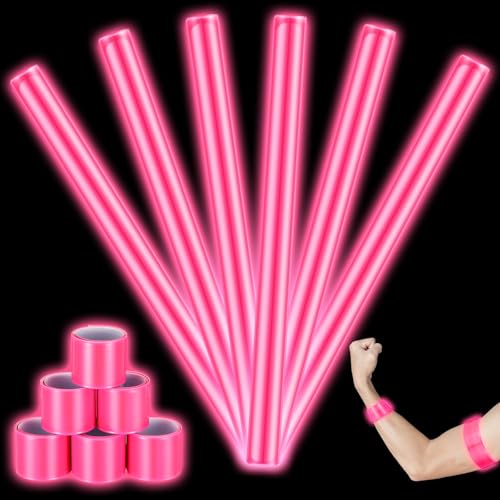Sinmoe 6 Piezas de Bandas Reflectantes Pulseras de Bofetada de 40 cm Tiras Reflectantes Pulseras de Seguridad Banda a Presión de Alta Visibilidad para Ciclismo Correr Trotar Senderismo (Rosa)