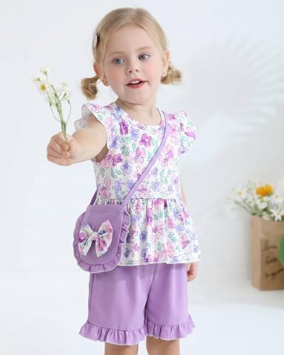 Image of Weebaby Toddler Girl Clothes Baby Summer Outfits Sleeveless Halter Top Ruffle Short Set Cute Kids Clothes Girls