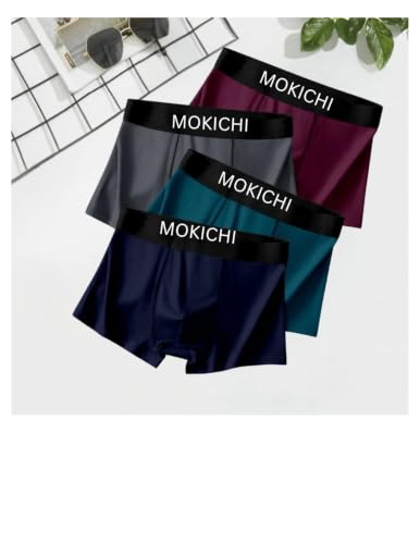 Image of Men's Ice Silk Boxer Briefs for Men Pack of 4 | Ultra Soft Breathable Stretch Trunks | Moisture Wicking Quick Dry Innerwear | Comfort Fit No Ride-Up Underwear Sports