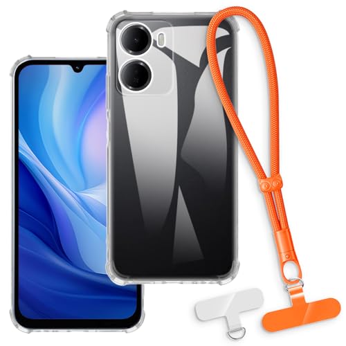 OAGELIM 2-in-1�ی�P�[�X�ƃ��X�g�X�g���b�v Xiaomi Redmi 15A 5G �Ƃ̌݊������� ���O���\�ȃ��j���[�h�t���d�b�J�o�[�A����~�ߕ����h�~�O���b�v�n���h�� (�N���A + �I�����W)