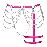 Women's Body Harness Fashion Leg Garter Belt Plus Size Metal Chain Cutout Garter Thigh Punk Gothic Carnival Wife Clothing Rose Red