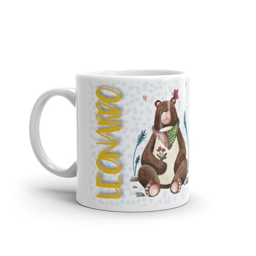 Tazza in Ceramica Personalizzata con Nome Maschile, Made in Italy, Multicolore (Bianco, 300 ml, Leonardo)