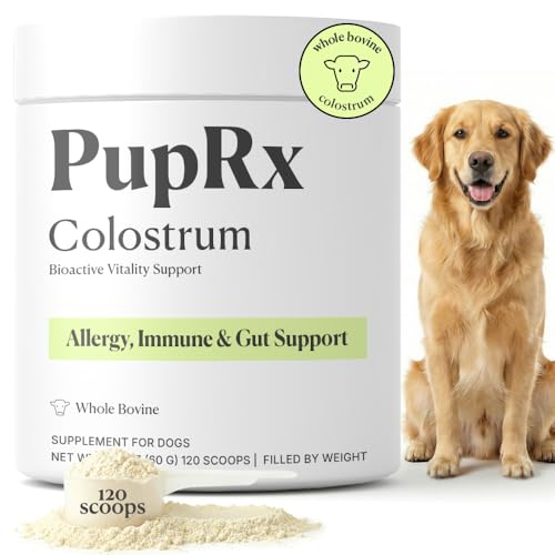 PupRx Colostrum for Dogs - 25% IgG Whole Bovine Colostrum Powder Supports Immune & Gut - Digestive Health Allergy Skin & Itch Relief - No Fillers Grass-Fed USA Sourced 60g (~120 Scoops)