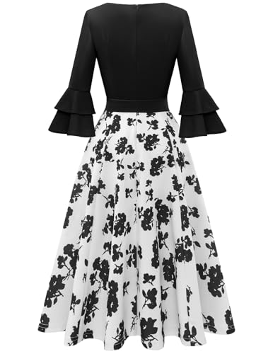 Image of DRESSTELLS Women's Cocktail Dress Summer Wedding Guest Party Vintage 3 /4 Bell Sleeve V Neck A-Line Dress