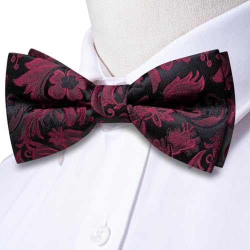 Image of Dubulle Mens Paisley Striped Bowtie Set Pre-tied Bowtie for Men and Pocket Square Set Wedding Business
