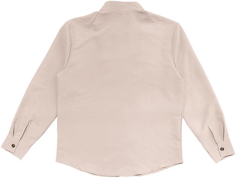 Men's Retro Casual Shirt - Long Sleeve Button Down Stand Collar Loose Fit Plain Shirt for Vacation Wear - Image 5