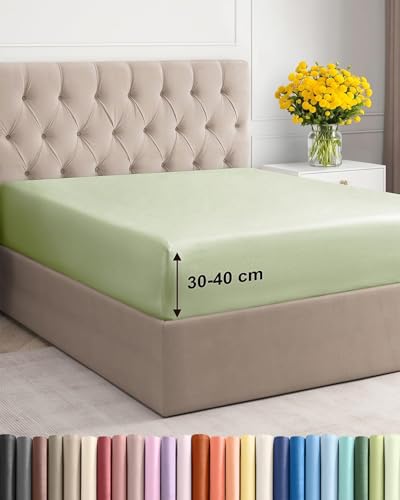 Sábana Bajera Ajustable 120x190 cm Verde Salvia Claro - Bolsillo Profundo de 40cm (16') - Microfibra Premium Cepillada - Tejido Suave, Antiarrugas y Transpirable - Certificada OEKO-TEX Standard 100
