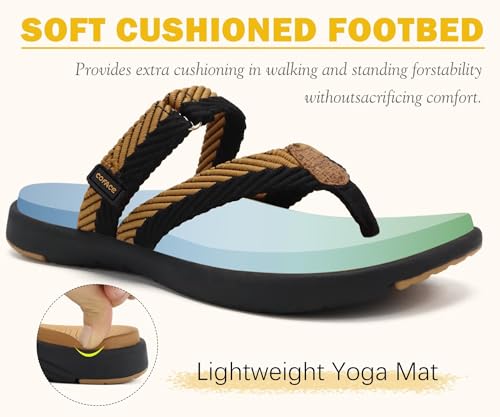 Image of COFACE Womens Trendy Orthotic Flip Flops Lightweight Yoga Mat Thick Cushion Walking Thong Sandals Adjustable Slip On Slippers With Comfortable Plantar Fasciitis Arch Support