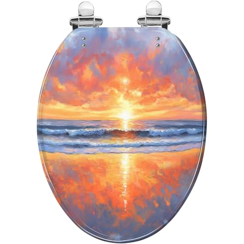 Asiento para retrete decorado olas del océano para baño relajante 2