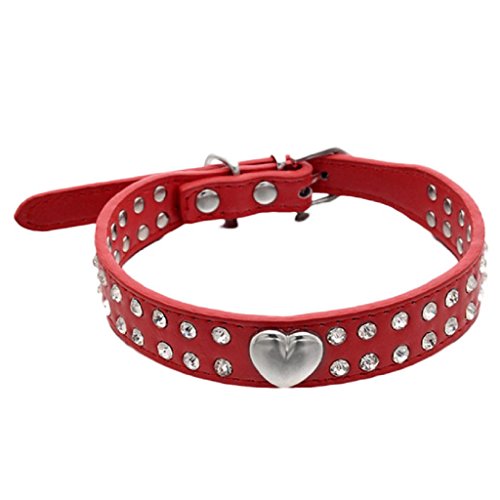 Ularma Cristal Bling Collar del Animal doméstico, Cachorro y Collar de Gato (S, Rojo)
