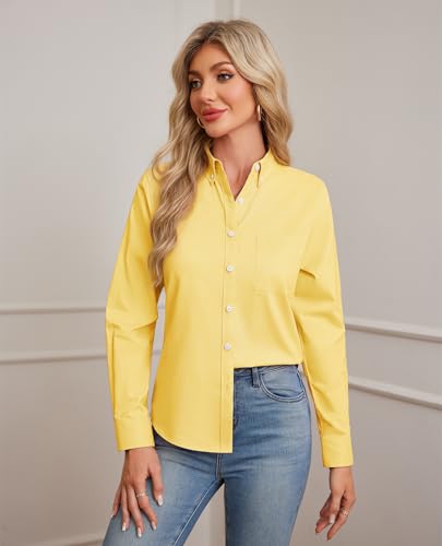 Image of siliteelon Button Down Shirts for Women Oxford Shirt Long Sleeve Classic Wrinkle Free Business Dress Shirts Work Office