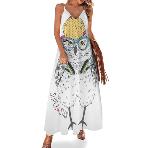 Robe longue pour femme été sans manches Hibou : la maxi robe fluide et légère pour la plage