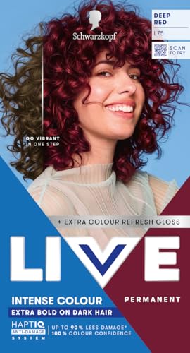 Schwarzkopf LIVE Intense Colour L75 Deep Red Long-lasting Permanent Red Hair Dye Extra Bold on Darker Hair With Extra Colour Refresh Gloss