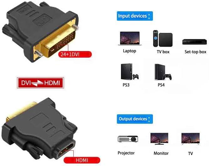 DVI to HDMI, Bidirectional DVI-D to HDMI Male to Female Adapter with Gold-Plated Cord 2PCS
