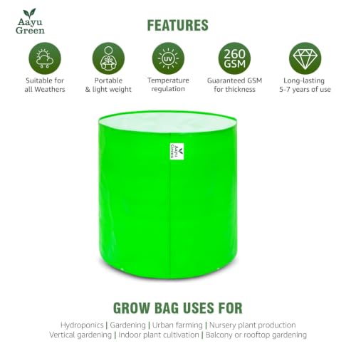 Image of Grow Bag UV Protected 260 GSM | HDPE Grow Bags for Plants | Heavy Duty Green Garden Plant Grow Bag with Drainage Holes | Reusable Vegetable Grow Bag for Terrace Gardening (2, 12X12 INCH)