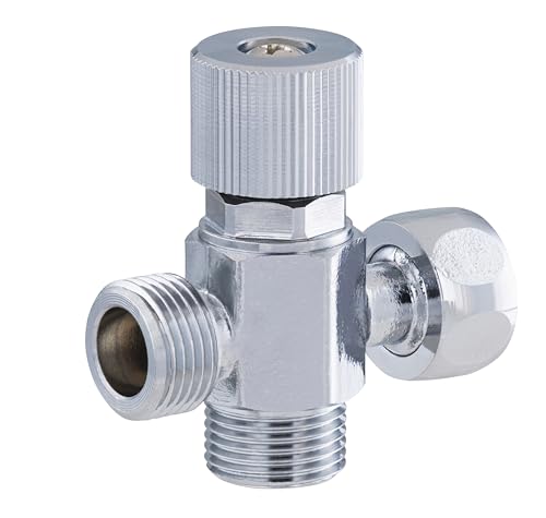 Robinet chromé 3 voies mâle - mâle - femelle ecrou tournant 12x17 (3/8) - Pour raccordement douchette hygiène sur WC ou robinetteries pour lavabo double...