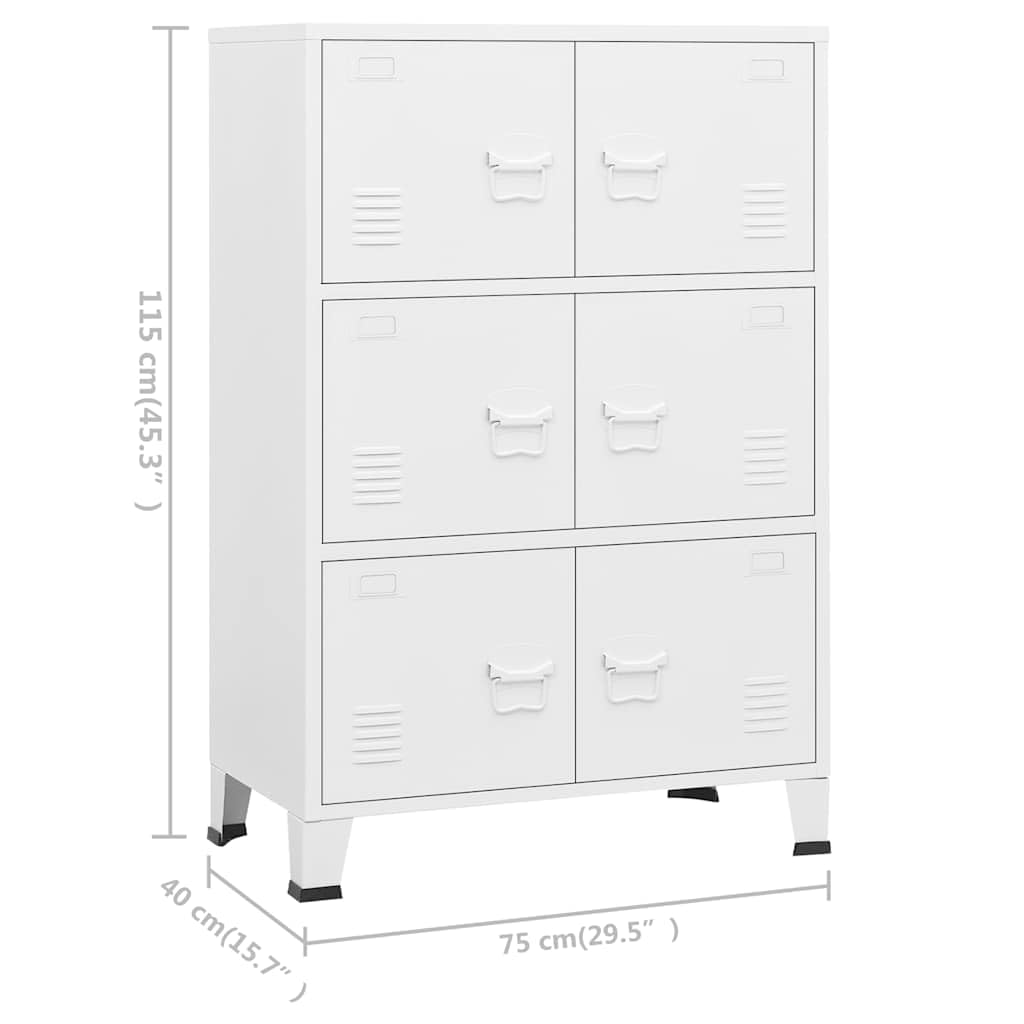 vidaXL Coffre de Rangement Industriel Armoire de Rangement Étagère Stockage Meuble de Bureau Maison Intérieur Blanc 75x40x115 cm Métal