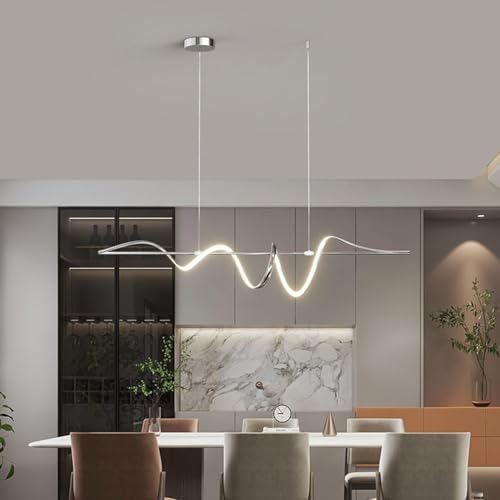 Suspension ondulée pour îlot de cuisine et grand lustre de salle à manger moderne et chaleureux