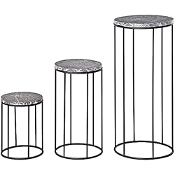 Macetero Pedestal Negro Outsunny Soportes para Plantas de Metal 3 Piezas Apilables Estantes Porta Macetas Decorativos con Efecto de Mármol para Interiores y Exteriores Ø30,5x70,5 cm Gris y Negro