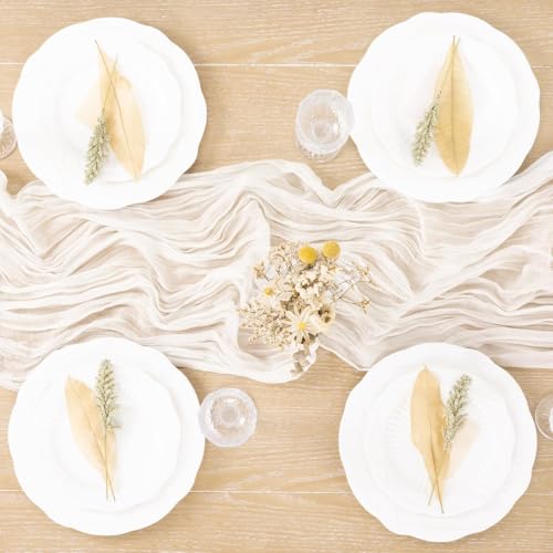 Image of MLMC Ivory White Table Runner Rustic Gauze Cheesecloth Table Runner 10ft Cheese Cloth Centerpiece Decor 35x120 Inches for Dessert Anniversary Wedding Bridal Baby Shower Decor