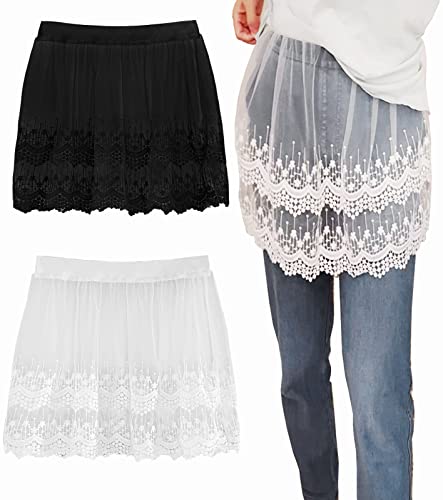 Image of Vanrose Jan Womens Lace Shirt Extender See Through Lace Underskirts Layering Half Slip Clothing Accessories