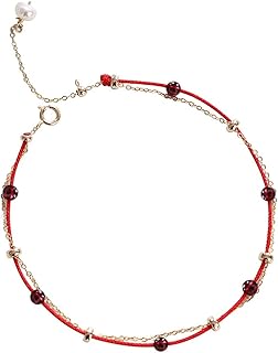 Tobillera de Cadena de Cristal Granate Natural para Mujer, Tobillera Tejida con Cuentas de Transferencia de Cuerda roja, Temperamento para cumpleaños de Novia